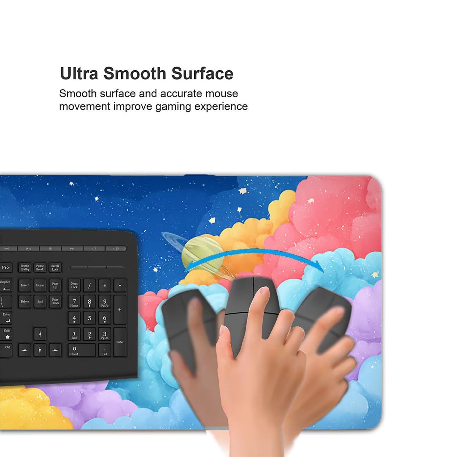 Podkładka pod mysz do gier XXL Mousepad 1000 x 500 mm, duża podkładka pod biurko z antypoślizgową gumową podstawą dla graczy, poprawia precyzję i szybkość (planeta chmur) X-985