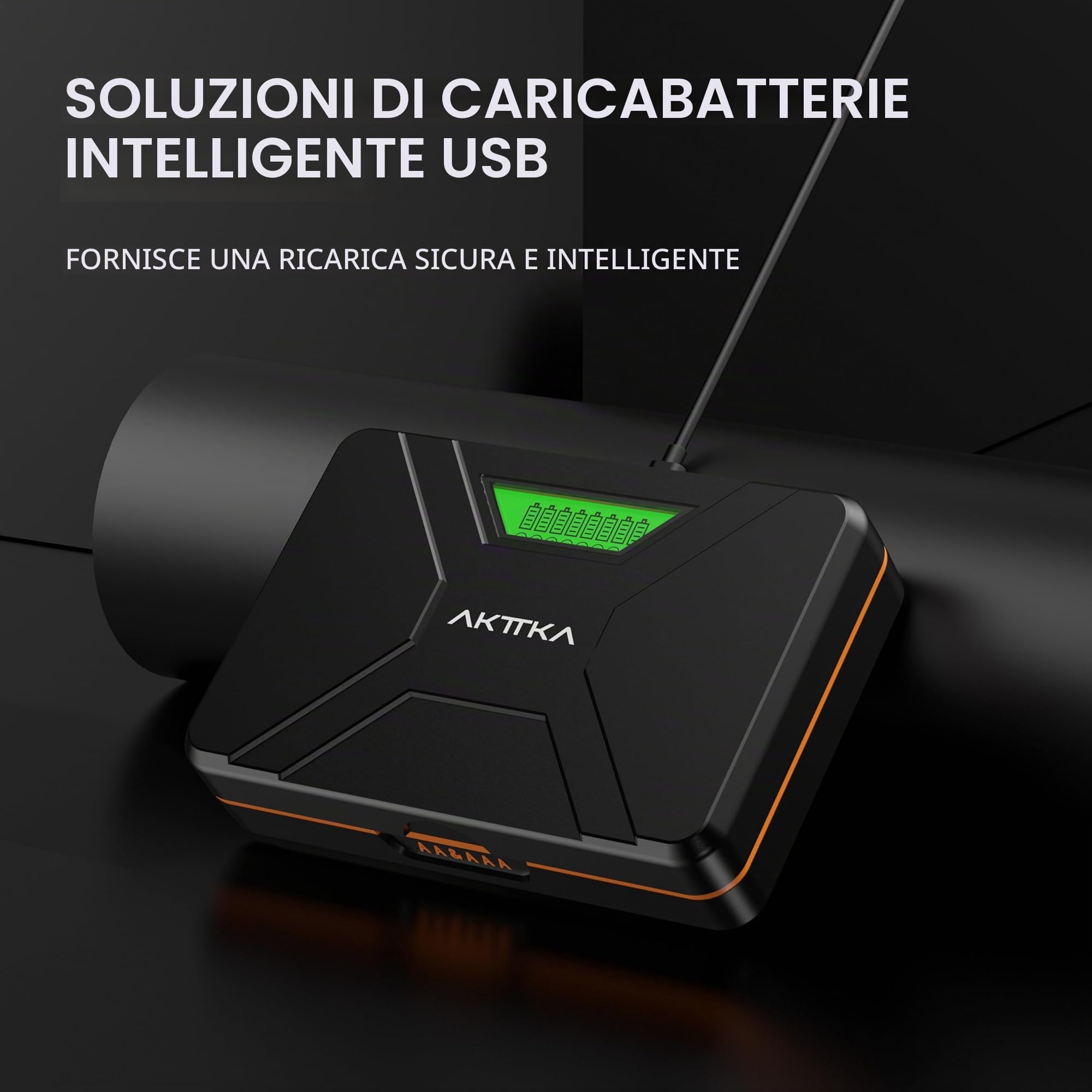 Caricabatterie Pile Ricaricabili Stilo AA e Mini Stilo AAA Intelligente 8 Slot, Ni-MH Ni-CD Ricaricabili Caricabatterie Batterie con Display LCD(con Cavo USB)