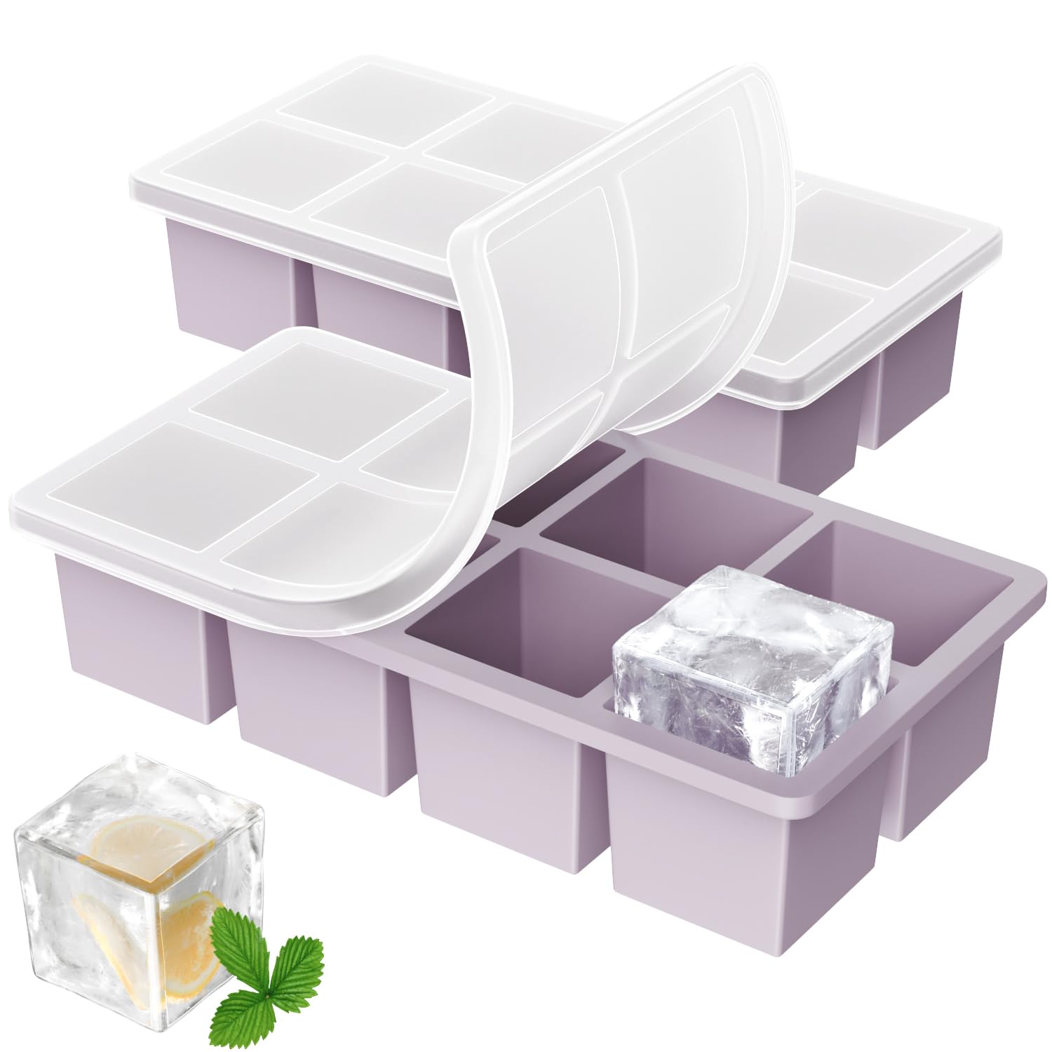 Large Ice Cube Trays for Whiskey: FDDAI Big Silicone Ice Cube Trays - 2Inch Square Ice Cubed Tray for Bourbon Whisky and Cocktail - 2Pack Giant Silicon Ice Cube Tray