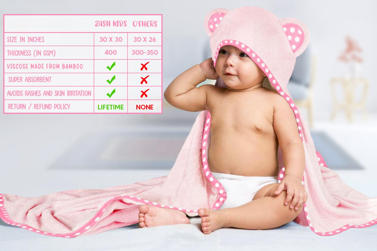 ZEYUMEE - Juego de 2 toallas de bebé con capucha de viscosa de bambú, color rosa y gris, lujosas, grandes y superabsorbentes, 76 x 76 cm, suaves y adecuadas para bebés, niños pequeños y niños, 400 g