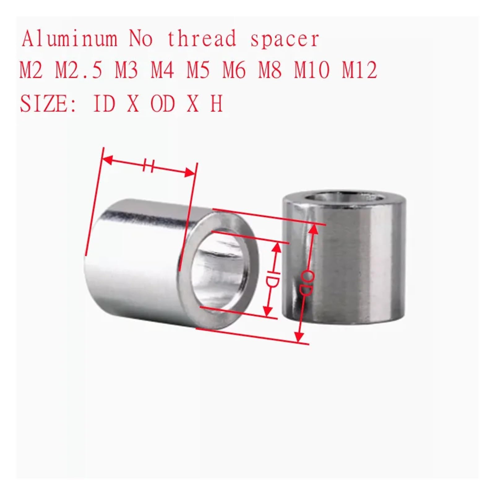 Distanziali in alluminio, 5 pezzi, confezione da 10 pezzi, boccola in alluminio, senza filettatura (h) 50 mm, M5, 10 pezzi OD8 mm)