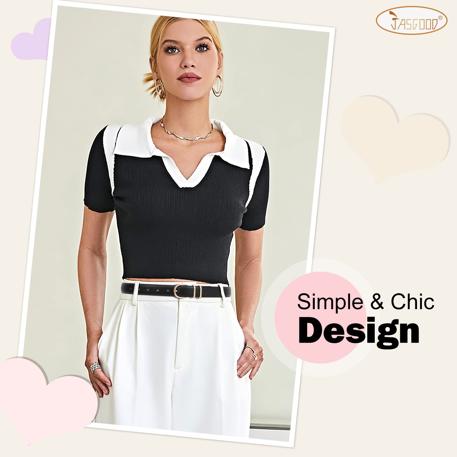 JASGOOD 2 Pack Women Leather Belt for Jeans Ladies Belts for Dresses Pants Plus Size Work Belt with Gold Buckle