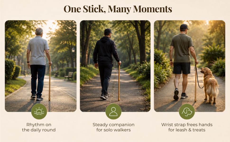 Image of Bamboo Safety Stick 2.2ft - Dog Protection & Self Defence Stick for Walking, Training & Control, Lightweight, Non-Slip Grip & Wrist Strap, Stray Dog Deterrent | Matte Gold