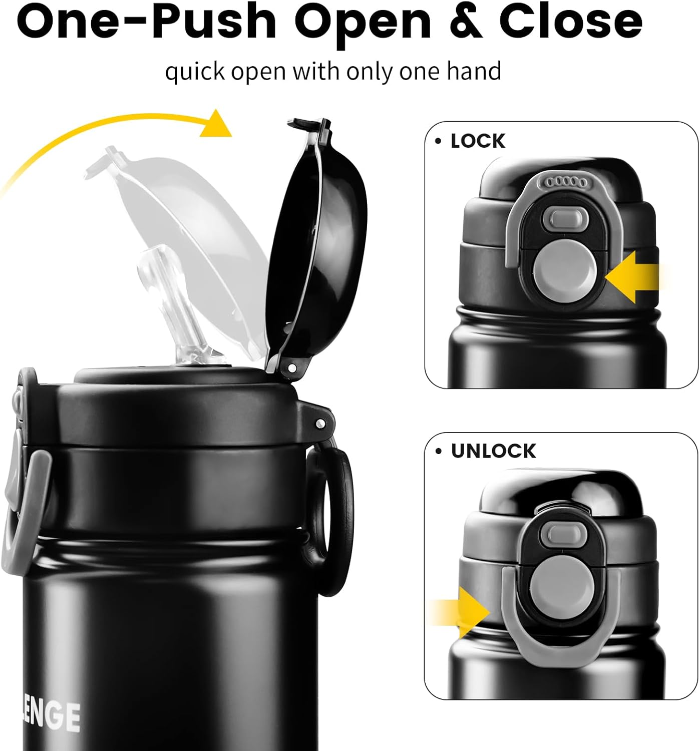 20 oz Insulated Water Bottle with Straw Lid & Drinking Spout, Leak-proof, BPA Free, Double Walled Vacuum Metal Insulated Bottles for Travel and Sports (Black) - Image 4