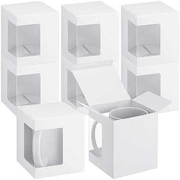 Harloon 36 Pack Gift Boxes for Sublimation Mugs Transparent Gift Packaging Box for Blanks Sublimation Coffee Mugs 11oz, 12oz, 15oz Ceramic Blank Coffee Mugs White Cups Gift Wrapping (White)