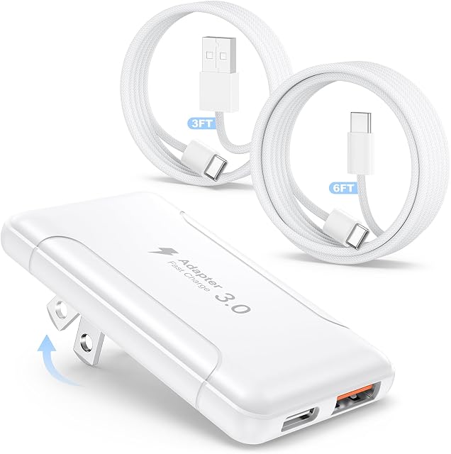 50W Flat USB C Wall Charger Block, Slim&Flodable 2-Port Type C Wall Charger | Dual Port USB-C Fast Charging Block with USB C Cables, USB C Charger Brick for iPhone 17/16/15/14/13/12 Pro Max,iPad,Galaxy