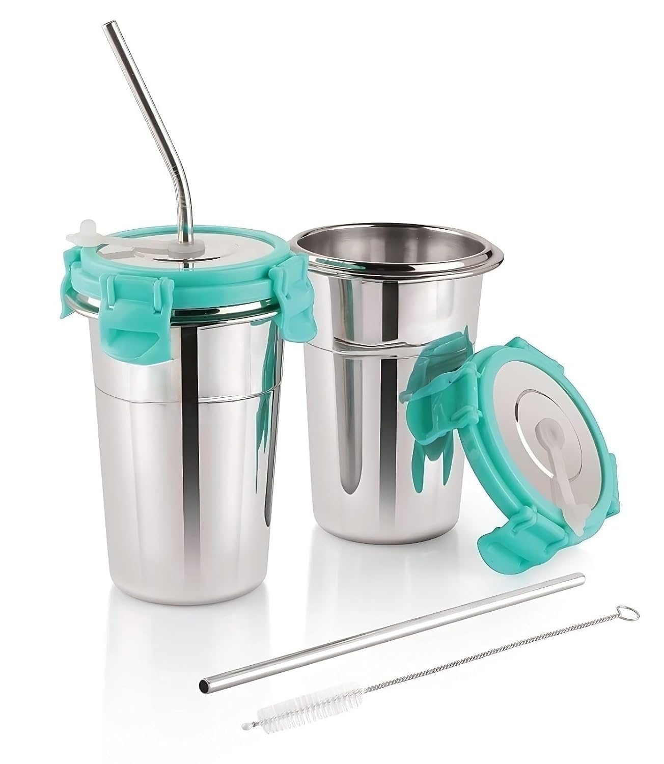 Steel Coffee Mug with Straw Clean Brush, Travel Sippers Tumbler Mug Straw Lid 400ml Tea/Coffee Mug, Drinking Glass Sipper, Mason Jar, Can Sipper, Milk Mug, Juice Cup 1 PCS