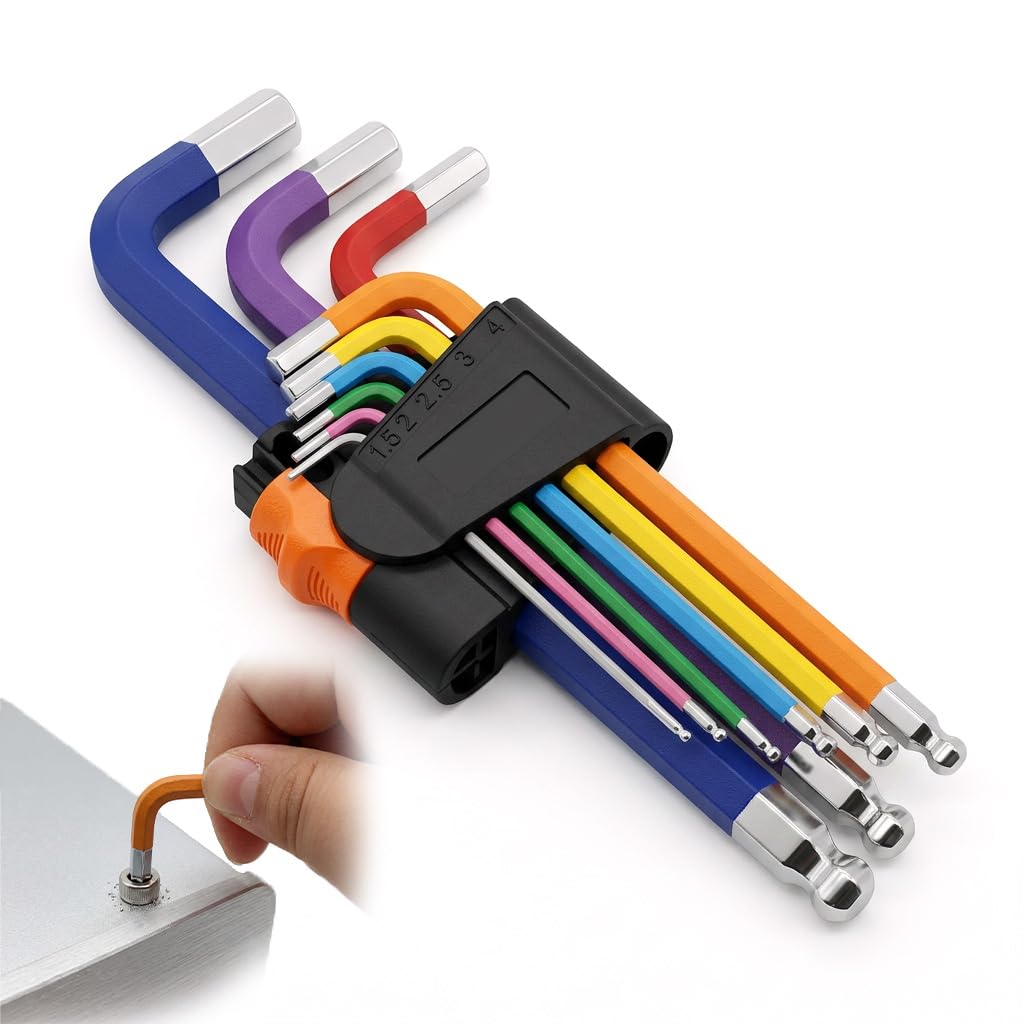 ViiRou 9 Pcs Allen Key Set 1.5-10mm Metric Hex Keys Anti-Slip Long Arm Ball Wrench Color Coding for Bicycle Repair, Mechanical Maintenance, Furniture Assembly, Household DIY