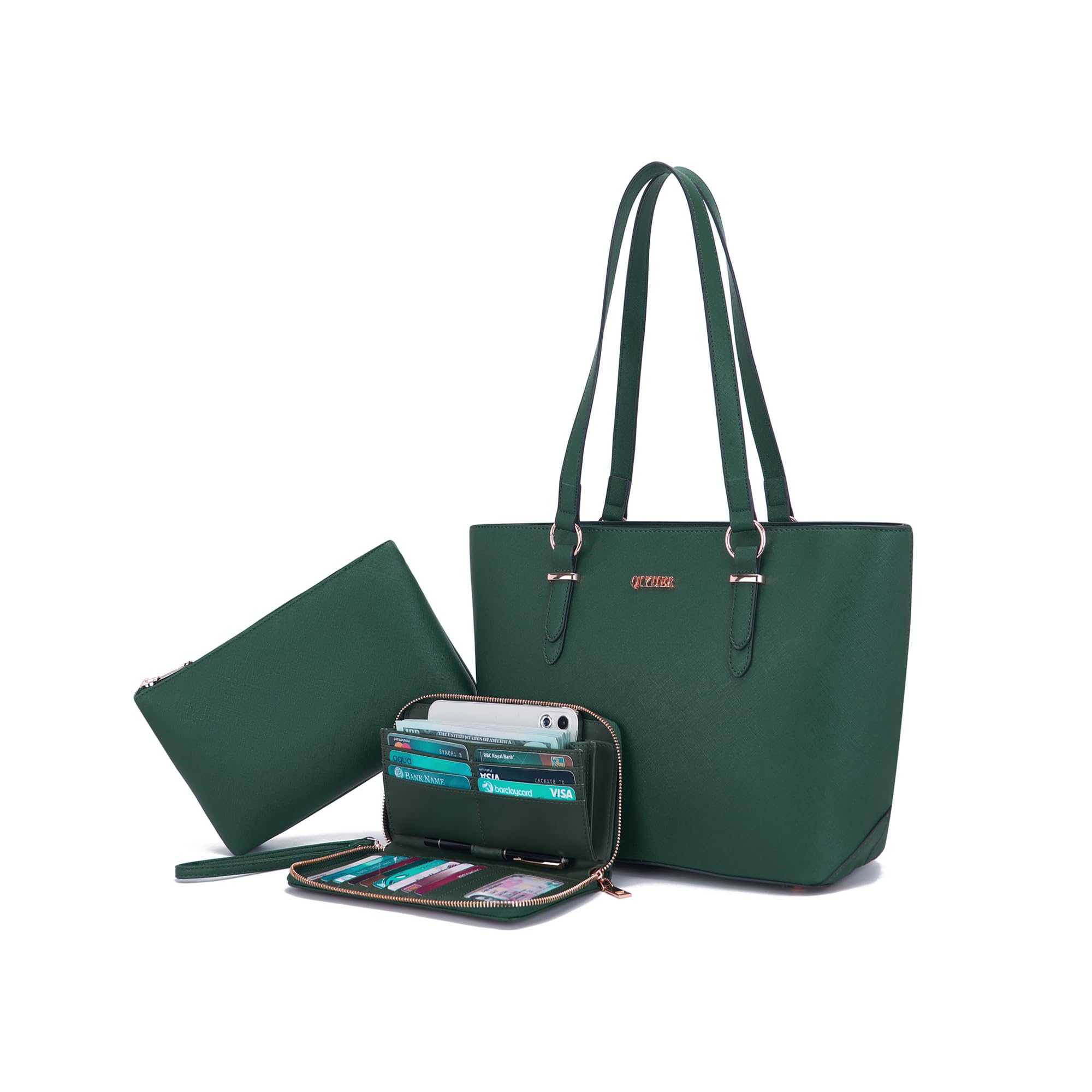 Qiyuer Versatile Daily Purses with RFID Wallet for Women Tote Handbag Set