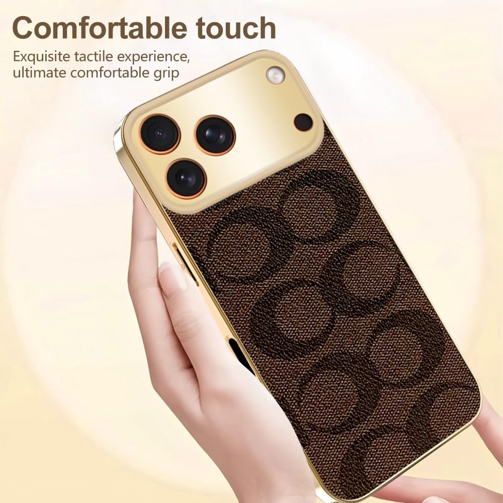 Designer Leather Electroplating Case for iPhone 13 Pro,Gold image 4