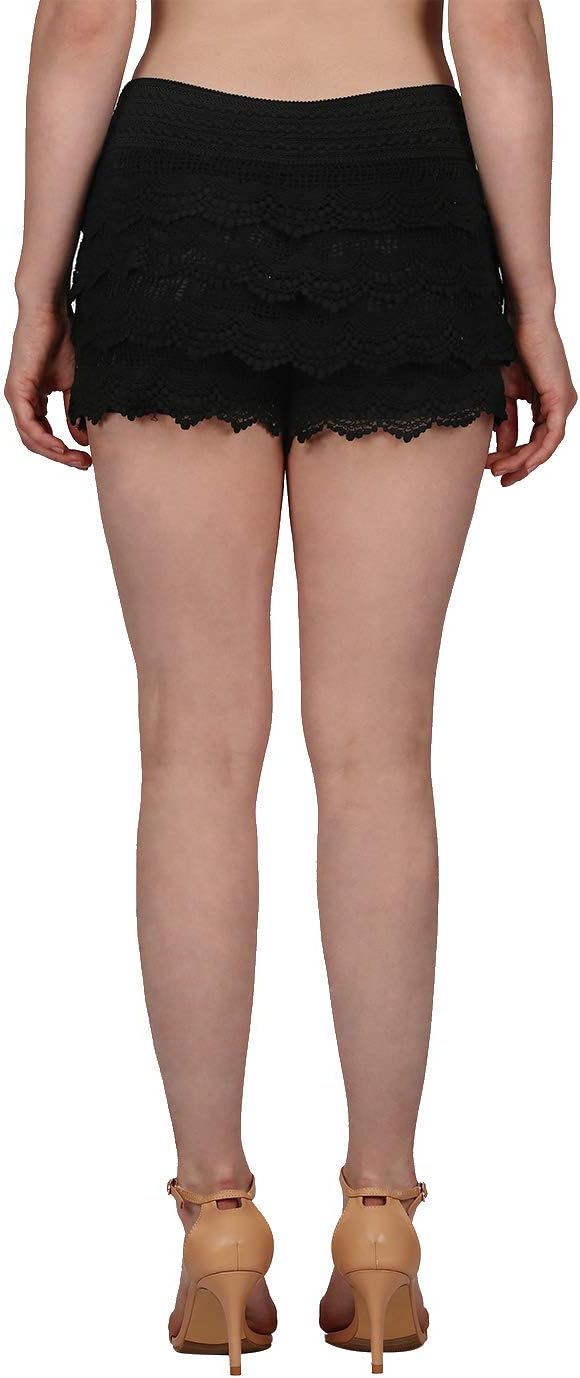 HDE Women's Lace Shorts Fitted Scallop Hem Layered Crochet Mini Hot Pants Y2K Tiered Mid Rise Laced Vintage Summer Shorts