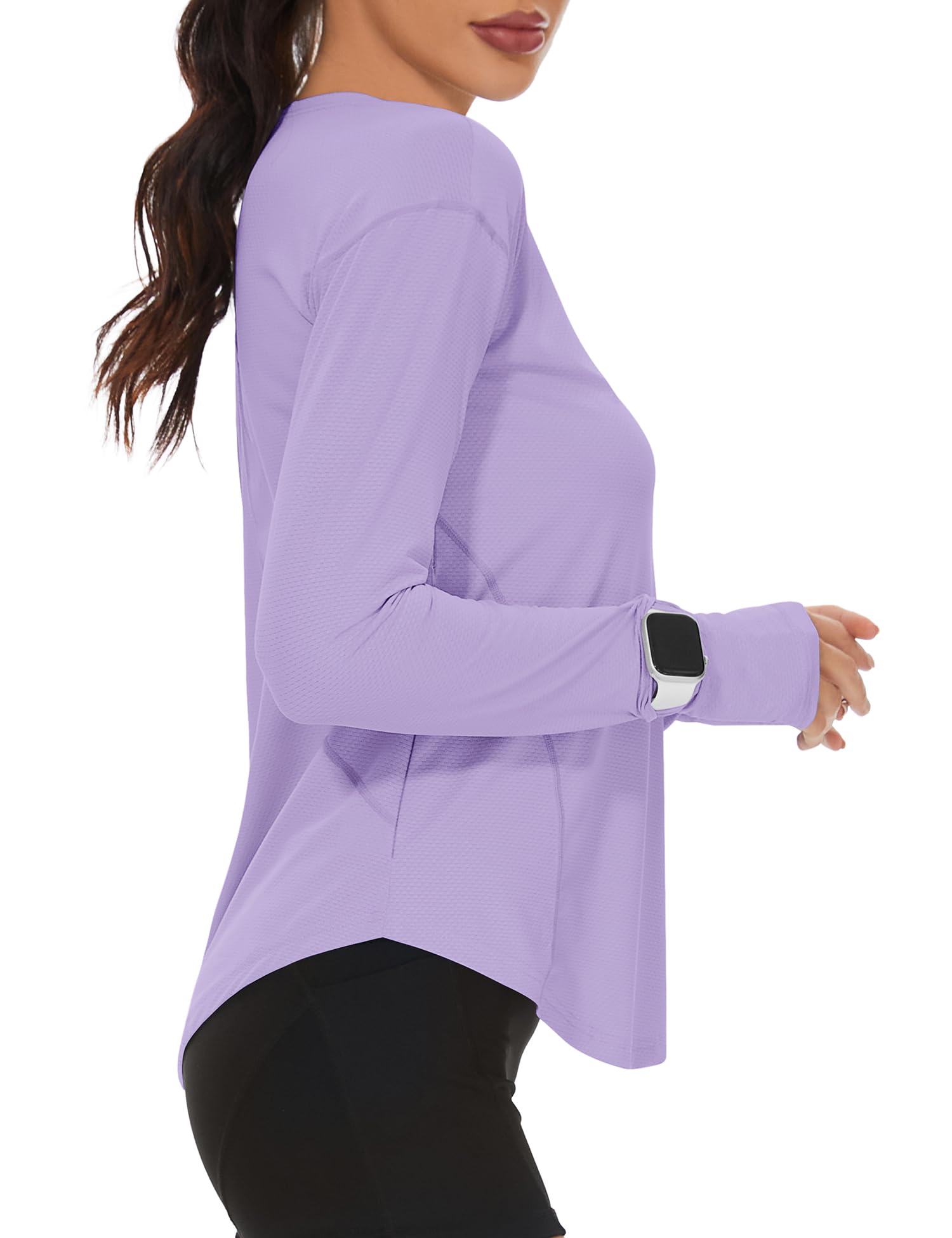Loovoo Women's Long Sleeve Running Shirts Workout Tops UPF 50+ Sun Shirt Quick Dry Athletic T-Shirts with Watching Window