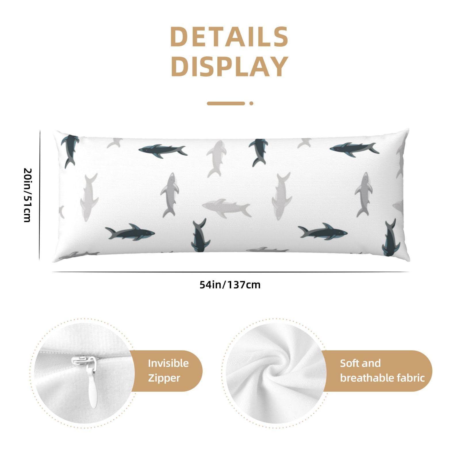 Buewutiry Classic Cartoon Cute Shark_A Body Pillow Cover - Breathable Body Pillow Pillowcase, Super Soft Long Body Pillow Case Cover with Zipper 20x54in