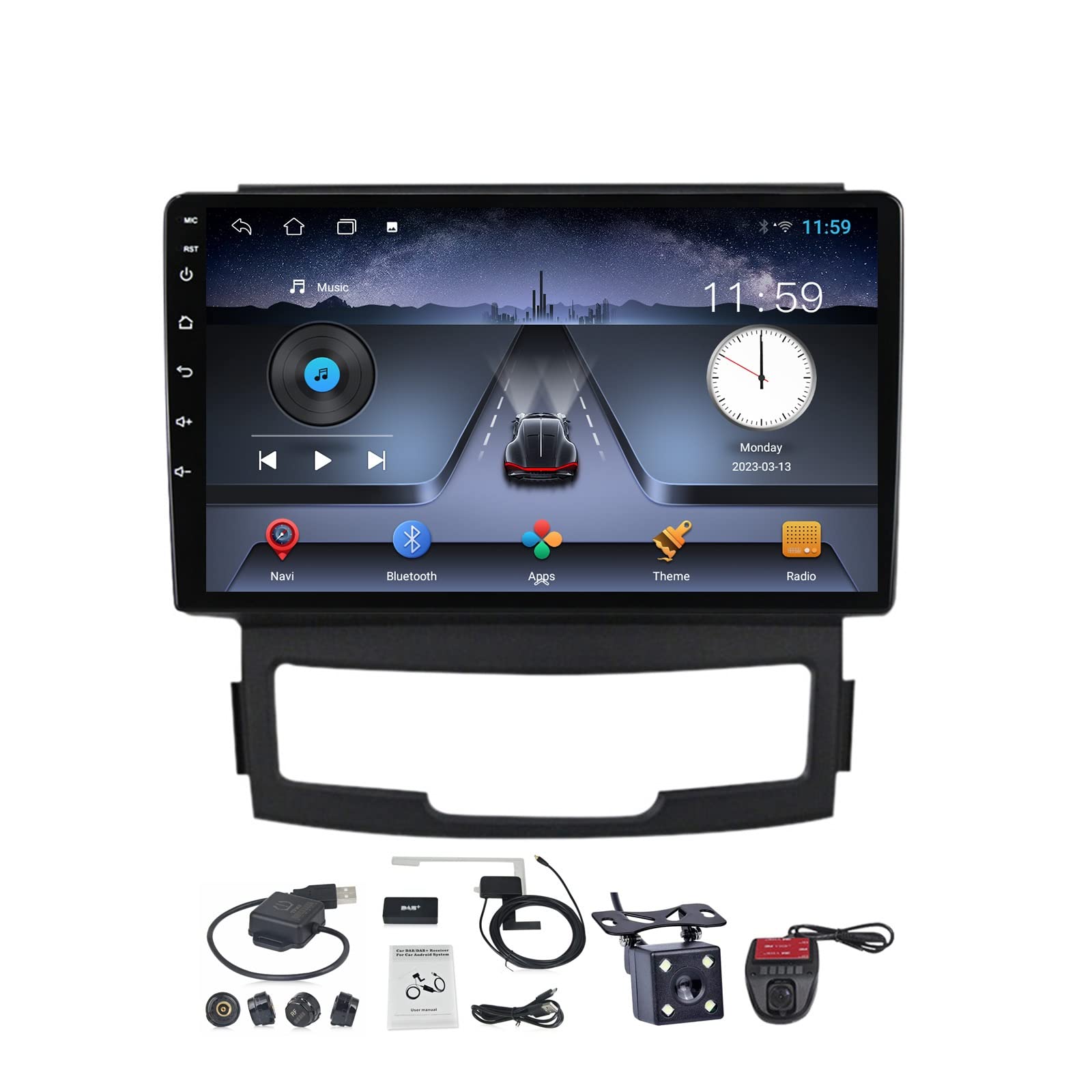SsangYong Korando 3 Actyon 2 2010-2013 Android 12 Autoradio GPS Navigazione 9 pollici Touchscreen Bluetooth WiFi