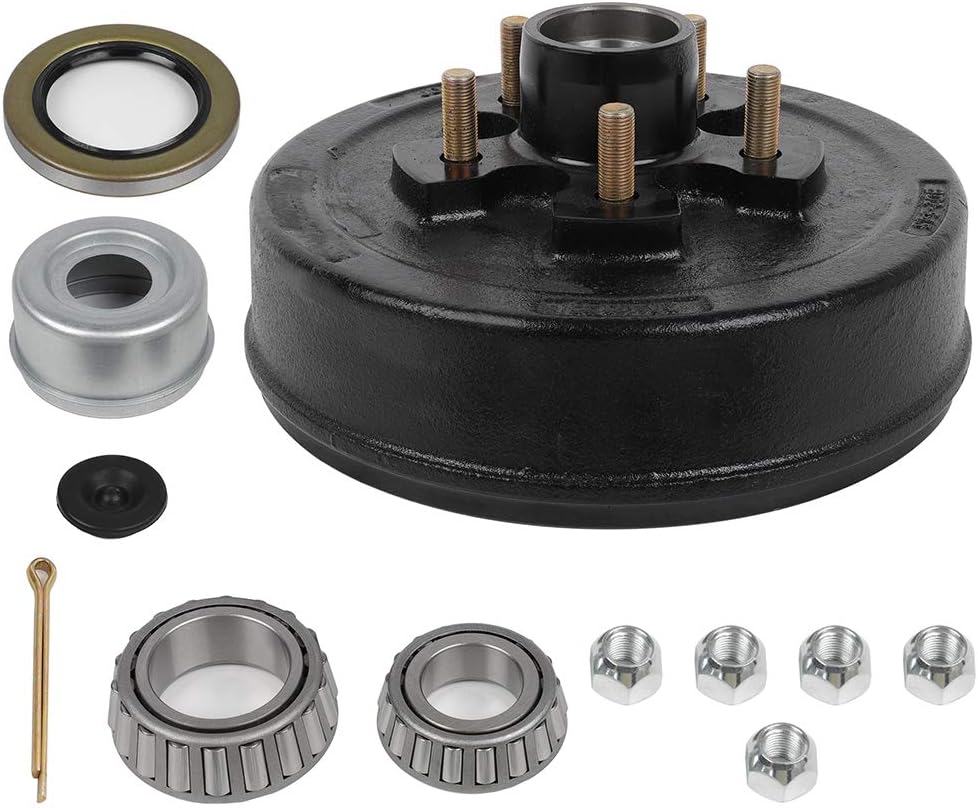 ECCPP Boat Trailer Brake Drum Hub Kit 10 x 2 1/4 5 Bolt 1 1/16 x 1 3/8 44649 x 68149 Black Tapered Spindle 3500lb