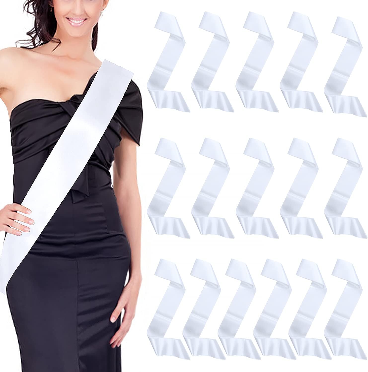 Dreamtop 16 Pack Blank Satin Sash DIY Plain Pageant Sash for Homecoming Pageants Parades Bachelor Wedding Birthday Party, White