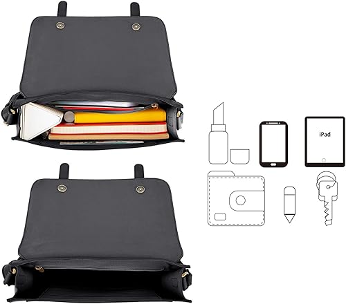 Miniatura 2 de ECOSUSI Bolso cruzado pequeño estilo vintage, bolso de trabajo de cuero vegano con lazo desmontable