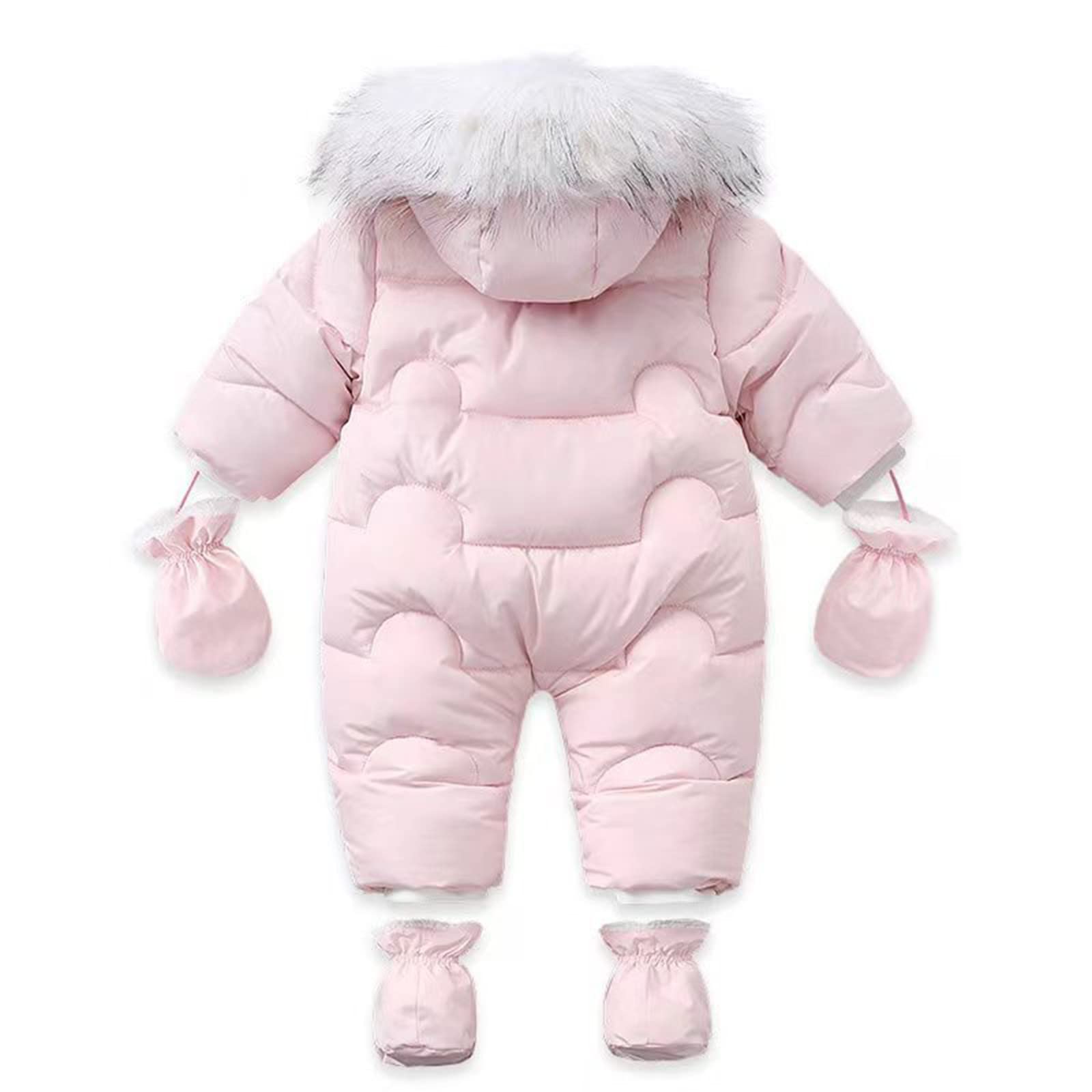 RNTOP Baby Snowsuit Romper Infant Boys Girls Fleece Lined Warm Winter Coat Hooded Jumpsuit with (Pink, 9-12 Months)