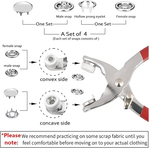 Miniatura 2 de GTAAOY Juego de 100 botones de metal a presión con alicates de cierre, kit de herramientas de prensa perfecto para manualidades, ropa, sombreros