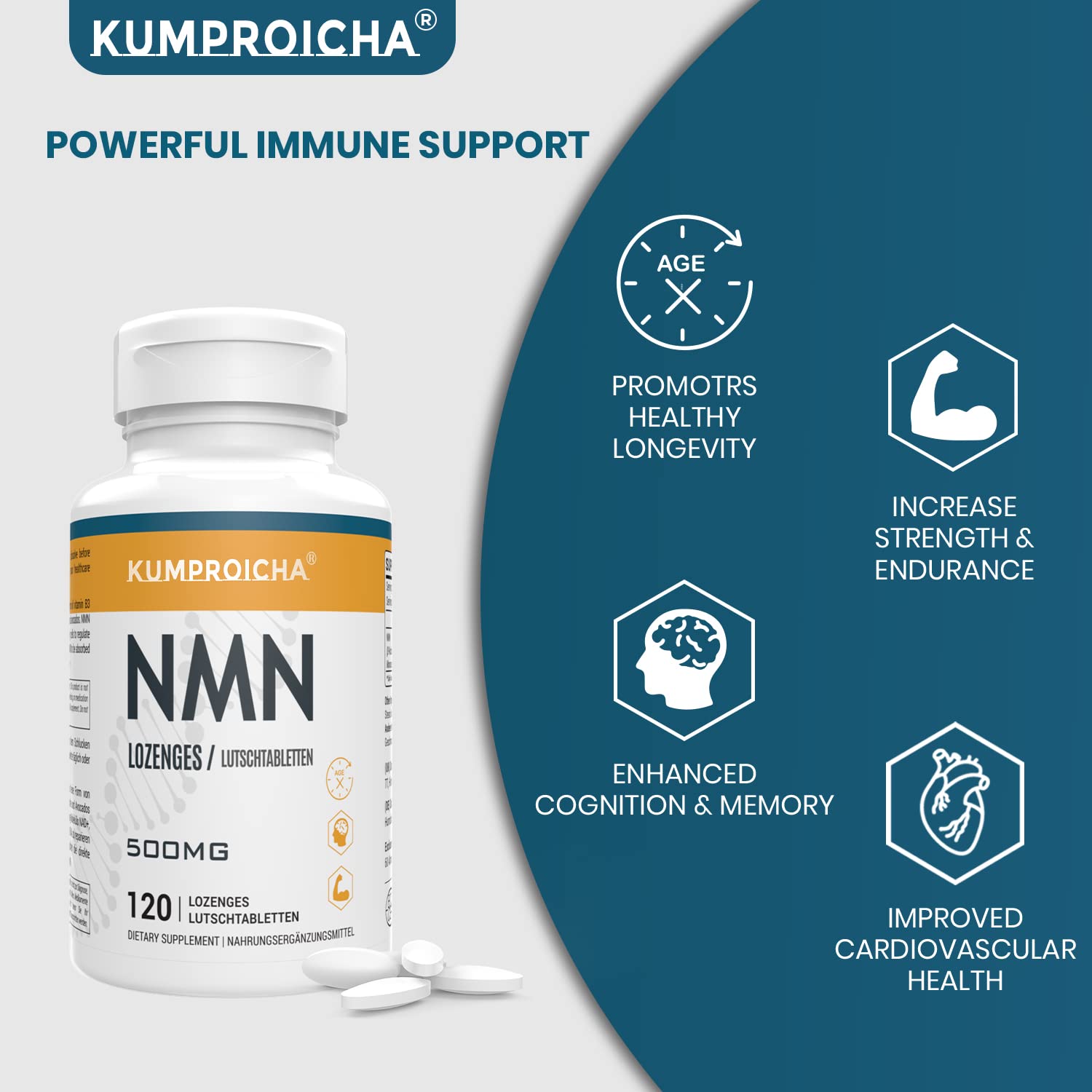 NAD+ comprimidos sublinguales 500 mg, suplemento NAD+, sin sabor, 120 unidades(Paquete de 2)