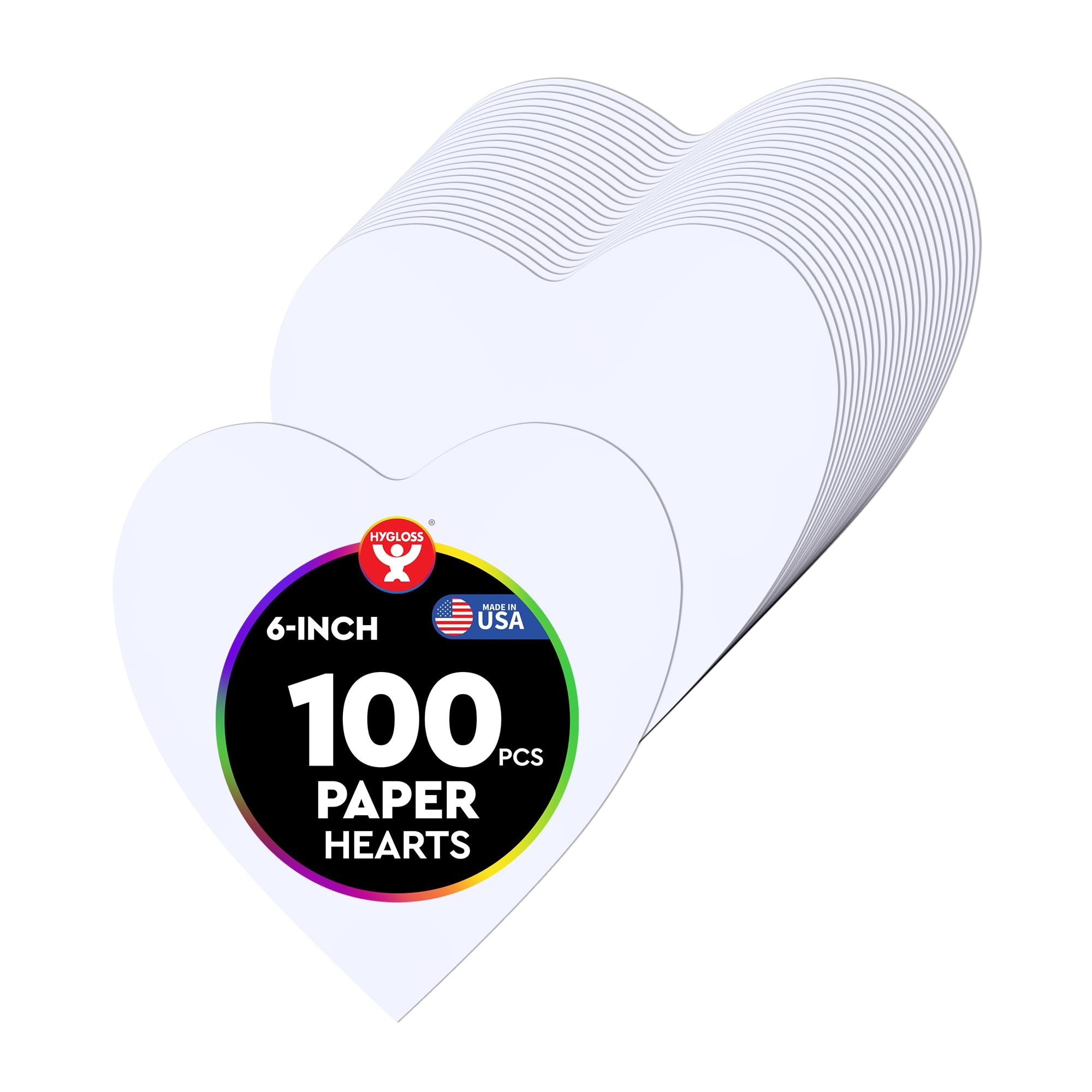 Hygloss Heart Shape Paper Cut-Outs for Arts &amp; Crafts-Many Creative Uses-Valentine’s Day Activities-6 Inches-100 Pcs, White