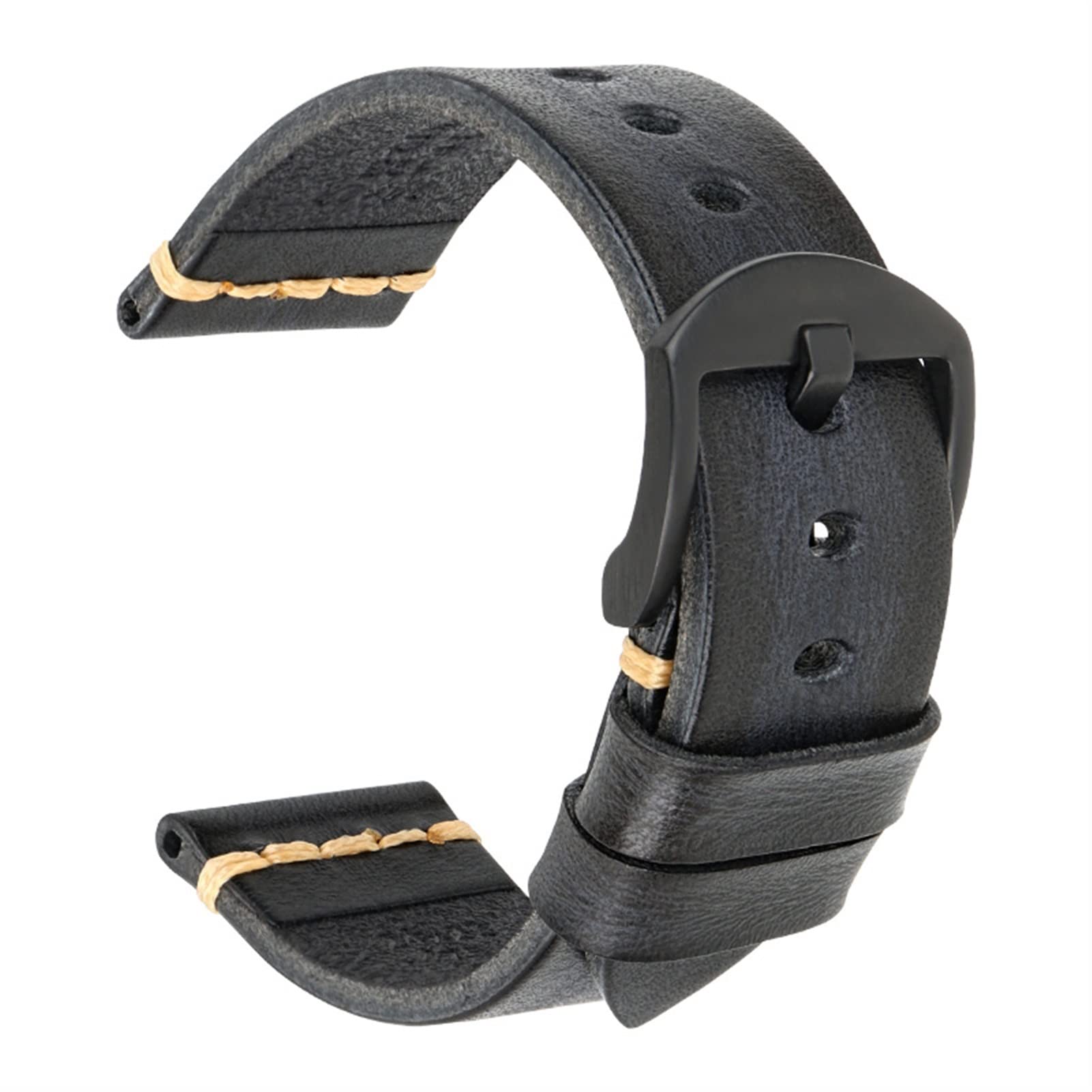 SHANBOYUMaikes Genuine Leather Watchband for Galaxy Watch Strap 20mm 22mm 24mm Watch Band Tissote Timex Omega Wrist Bracelets (22mm,Ash Black-black)