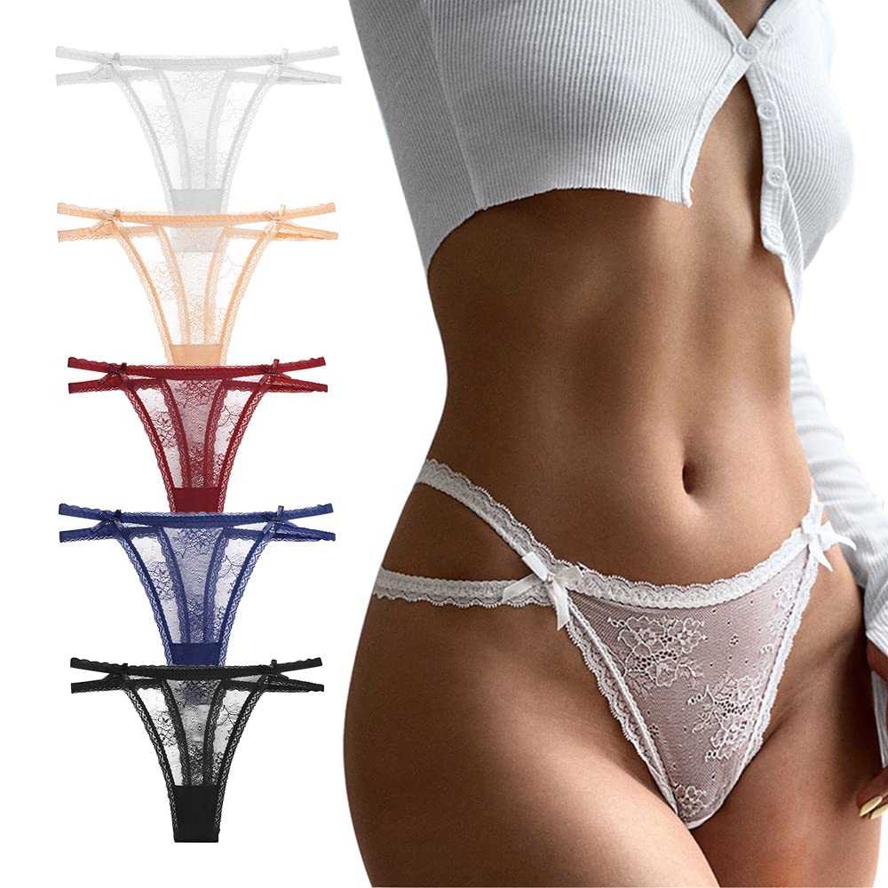 chahooSexy G String Thong for Women Low Rise Underwear Cotton Thongs Ladies T Back Bikini Panties Set Gift for Women 5 Pack