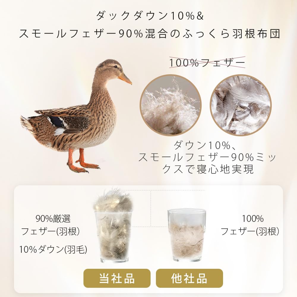 Amazon｜SNOWMAN 羽根布団 シングル ダウン10%混合ボリューム感と暖か 