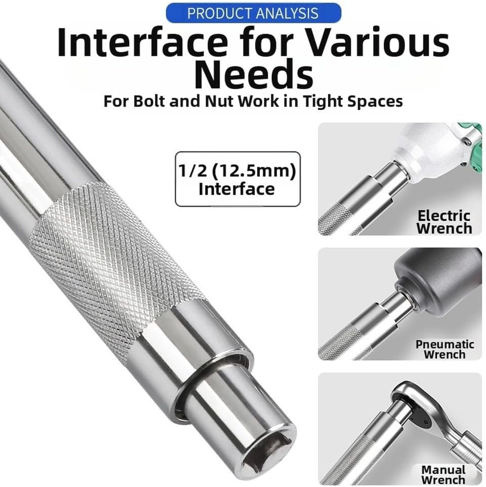 Extended Ratchet, 12-Inch 1/2-Inch Drive Chrome Vanadium Steel Hand Tool Automotive Repair – Non-Slip Textured Handle, Bidirectional Mechanism, Enhanced Reach in Tight (Knurled Style)