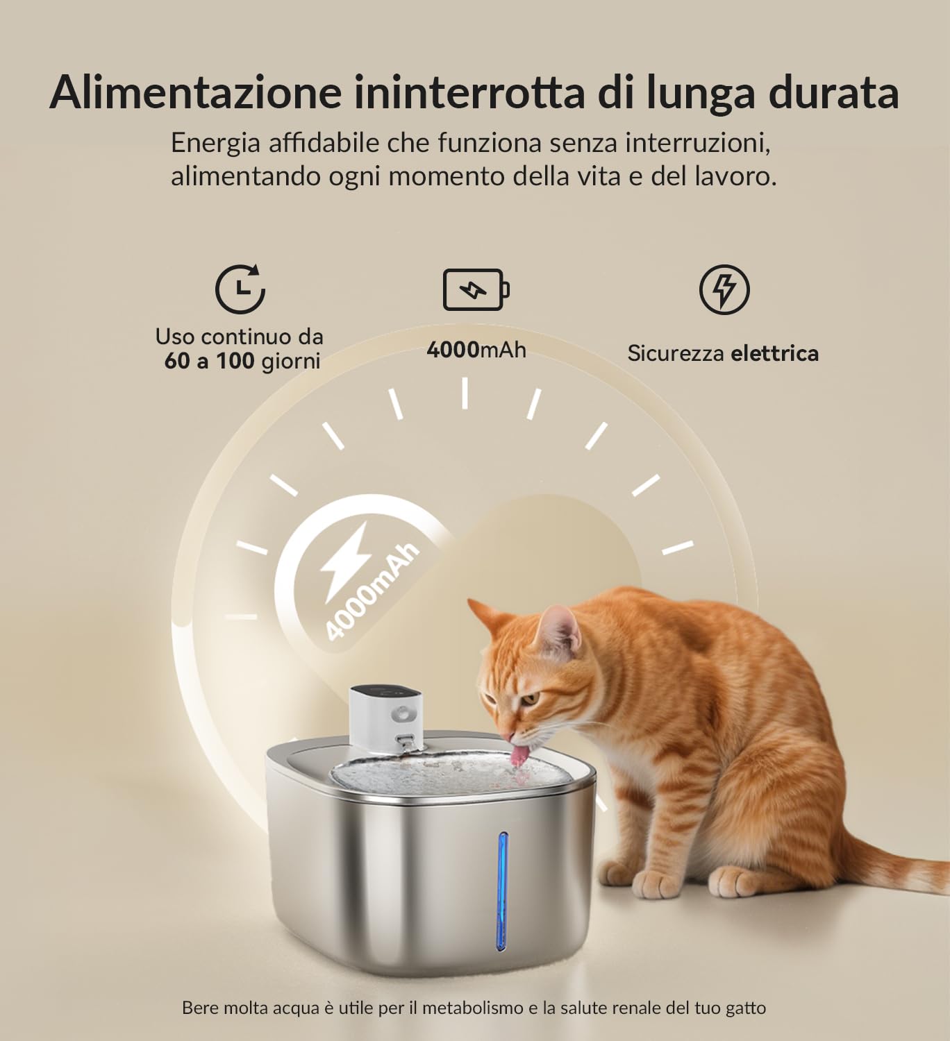 Fontana per Gatti Senza Fili con Rilevatore di Movimento, APETDOLA 4L Fontanella in Acciaio Inossidabile Cordless con Batteria 4000 mAh, Fontana Ultra Silenziosa per Gatti FS10pro