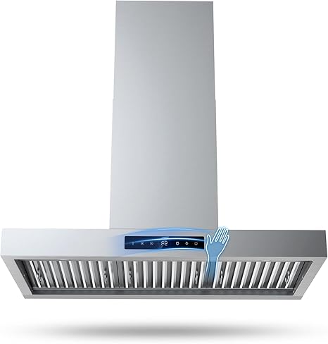 36 Inch Wall Mount Range Hood 1200CFM, 4-Speed Wall Mount Range Hood with Touch Control & Gesture Sensing Stainless Steel Kitchen Stove Vent Hoods with 2 LED Lights Luxury Series