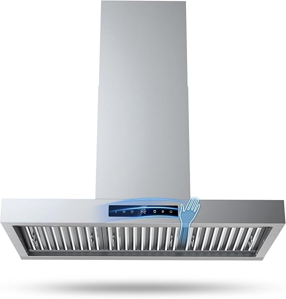 36 Inch Wall Mount Range Hood 1200CFM, 4-Speed Wall Mount Range Hood with Touch Control & Gesture Sensing Stainless Steel Kitchen Stove Vent Hoods with 2 LED Lights Luxury Series