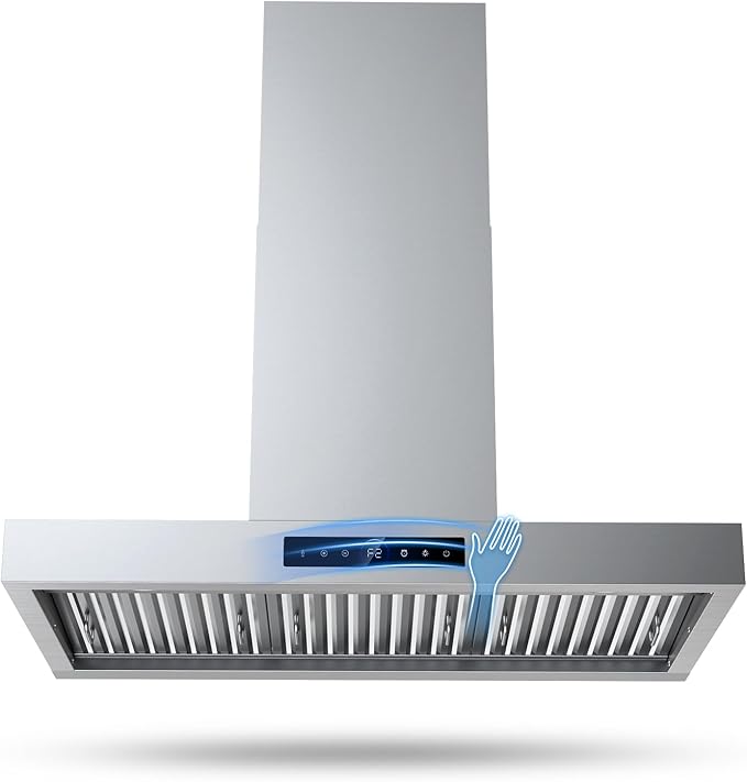 36 Inch Wall Mount Range Hood 1200CFM, 4-Speed Wall Mount Range Hood with Touch Control & Gesture Sensing Stainless Steel Kitchen Stove Vent Hoods with 2 LED Lights Luxury Series