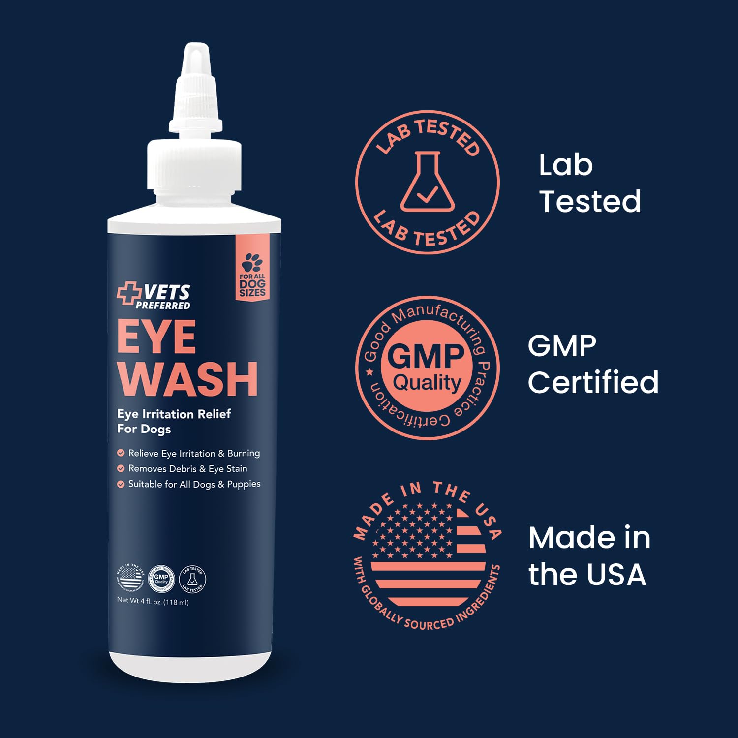 Vets Preferred Eye Cleaner for Dogs - Dog Eye Wash Drops for Infection & Tear Stain Remover - Improves Allergy Symptoms, Infections & Runny Eyes - Dog Eye Drops Rinse for Every Dog - 4 Oz