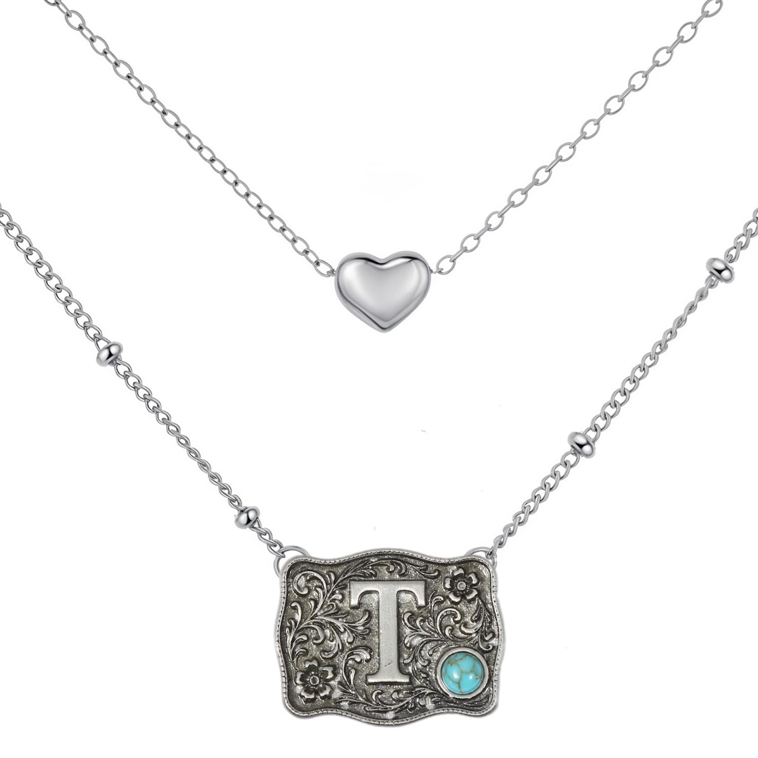 Belt Buckle Bracelet Initial Letter A-Z Bracelets Western Cow Tag Bracelet Belt Buckle Necklace Western Style Initial Letter Pendant Necklace