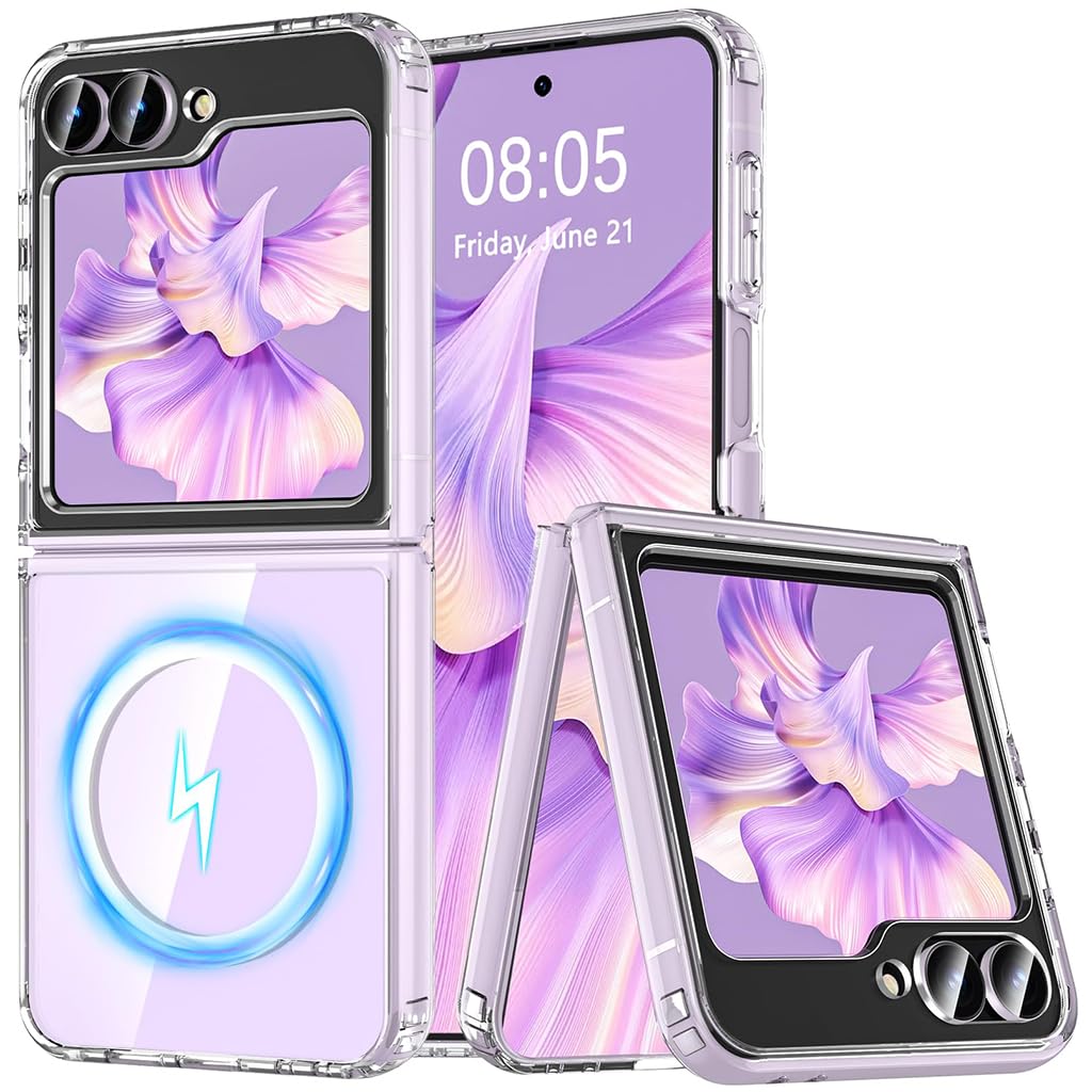ZORBES® Compatible with Galaxy Z Flip 7, Fashion Phone Case 180 ° Flexible Hinged Phone Cover with Folding Kickstand, Anti-Scratch PC Protective Cover, Clear & Matte Surface Phone Case, Purple