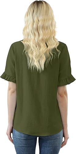 Miniatura 4 de YSYOKOW Womens Summer Casual T Shirts Ruffle Short Sleeve Square Neck Tunic Tops Loose Fit Blouses