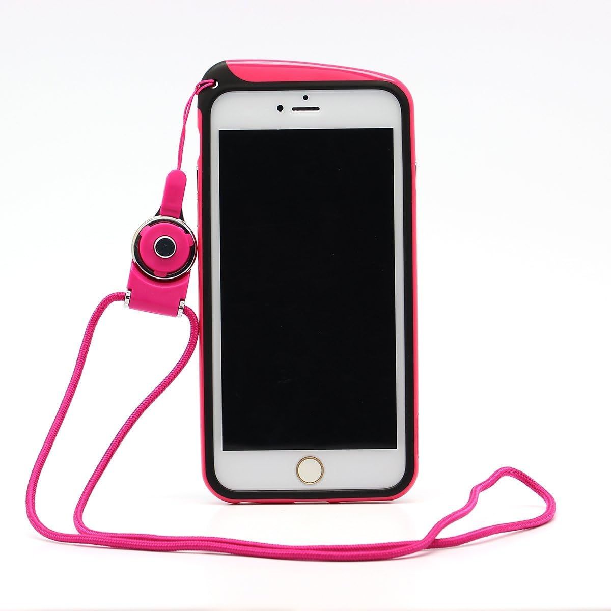 Stylish Phone Bumper Frame Case Cover Skin Protector with Hanging Neck Strap Rope for iPhone 6 Plus 5.5 inch - Hot Pink
