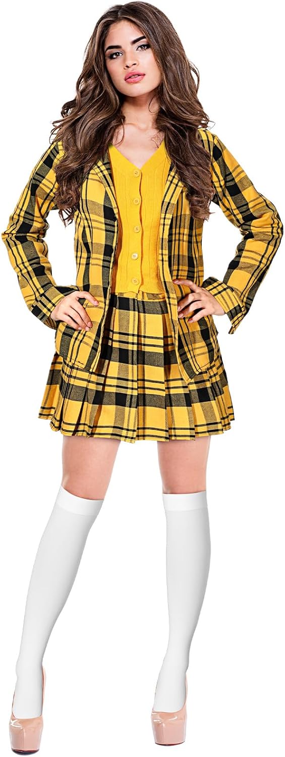 Halloween Yellow Plaid Outfit 90s College Cosplay Costume for Women Adult Cheerleader Vintage - Image 2