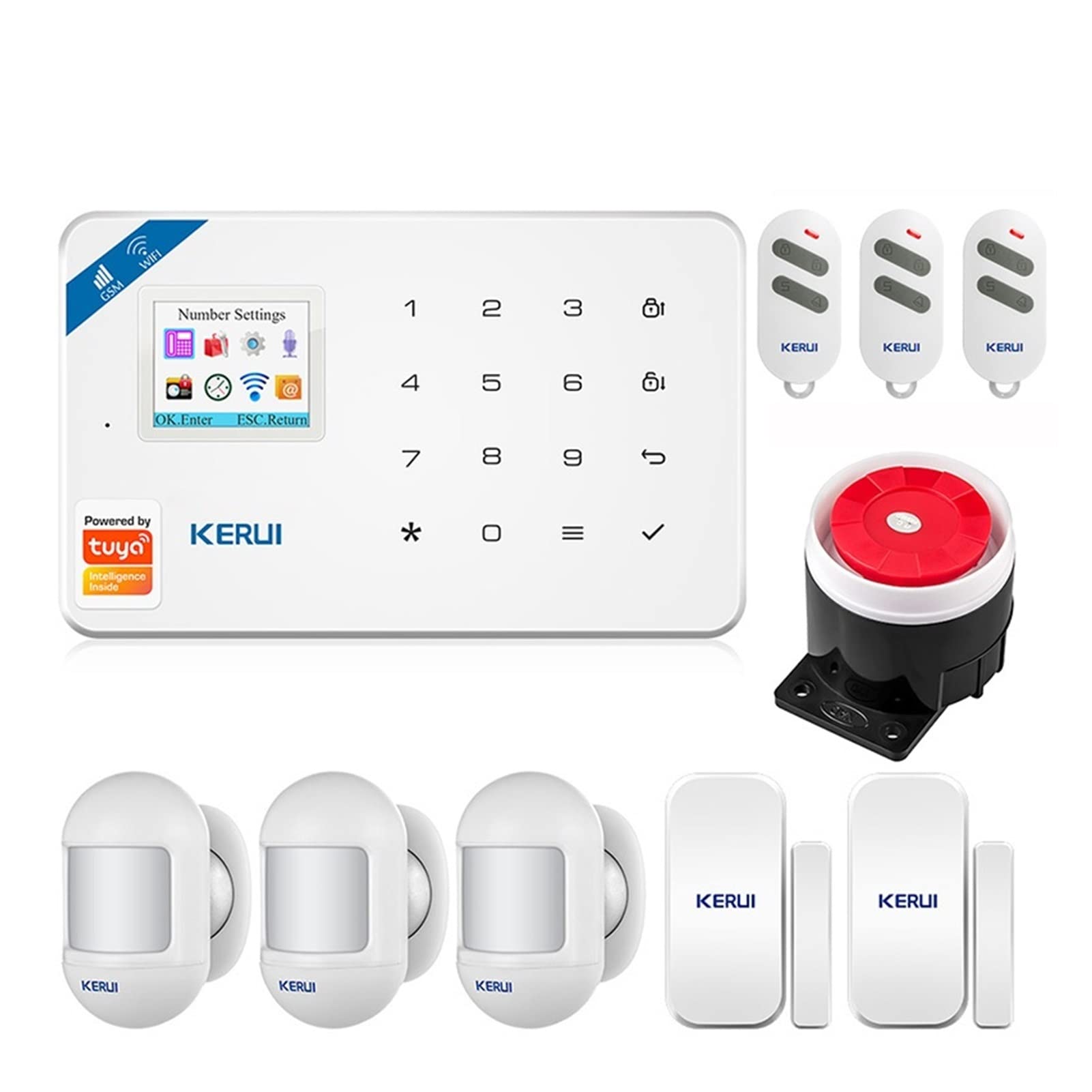 Kit Alarma Casa, W181 Sistema de alarma inteligente de TUYA Wifi gsm Inicio Security Alarma Sensor de movimiento Sensor de puerta Sensor Remote Controlador(KIT 1)