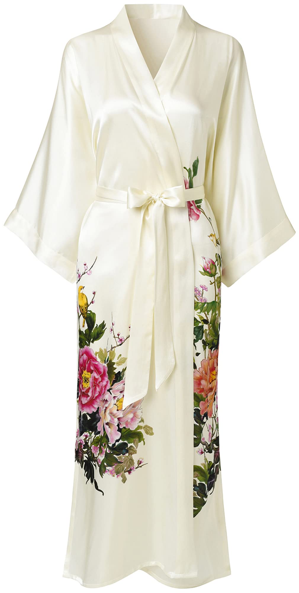Ledamon Womens 100 Silk Kimono Long Robe - Classic Colors and Prints