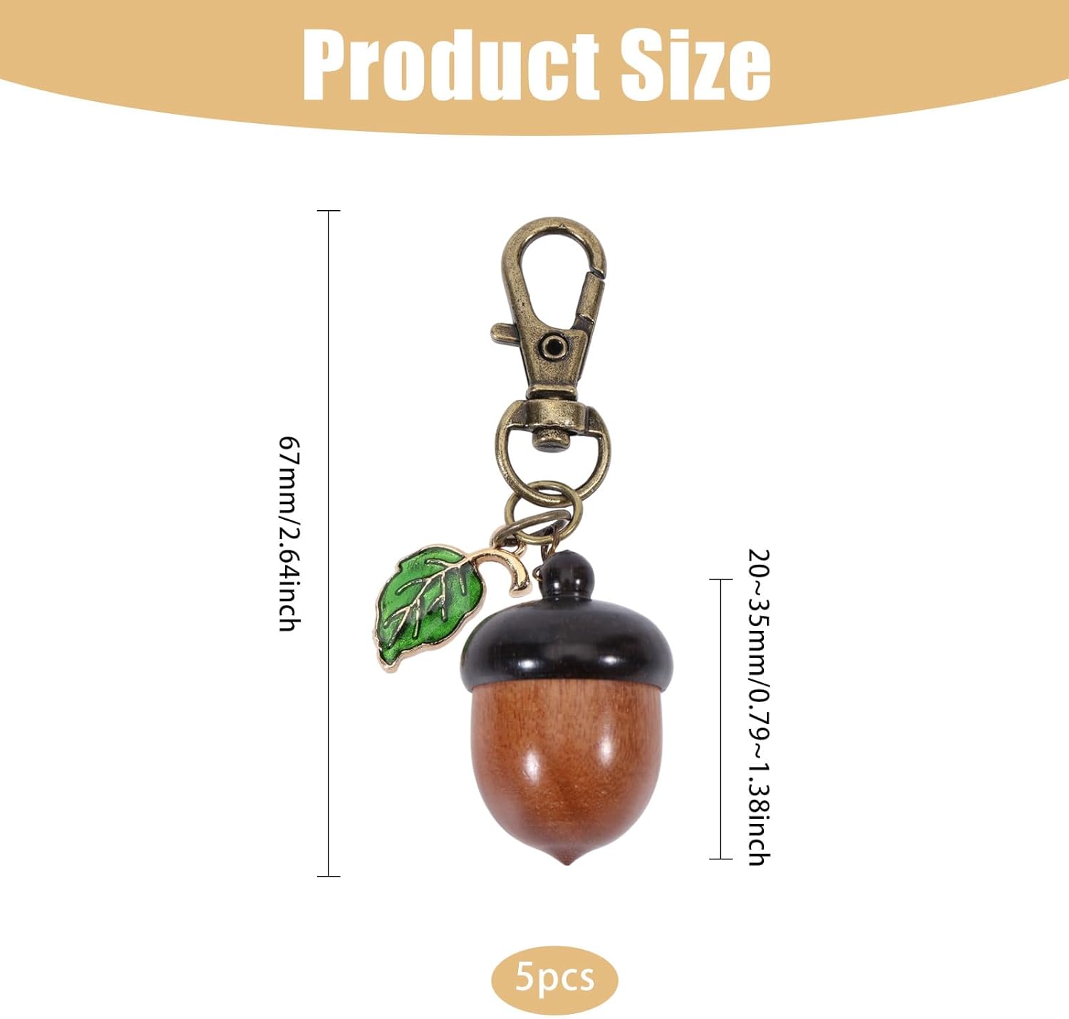 CHGCRAFT 5pcs Wooden Acorn Nut Box Keychain Disconnectable Ebony Decoration with Alloy Lobster Claw Clasps for DIY Keychain Necklace Crafting Jewelry Making, Camel, 2.6inch - Image 2