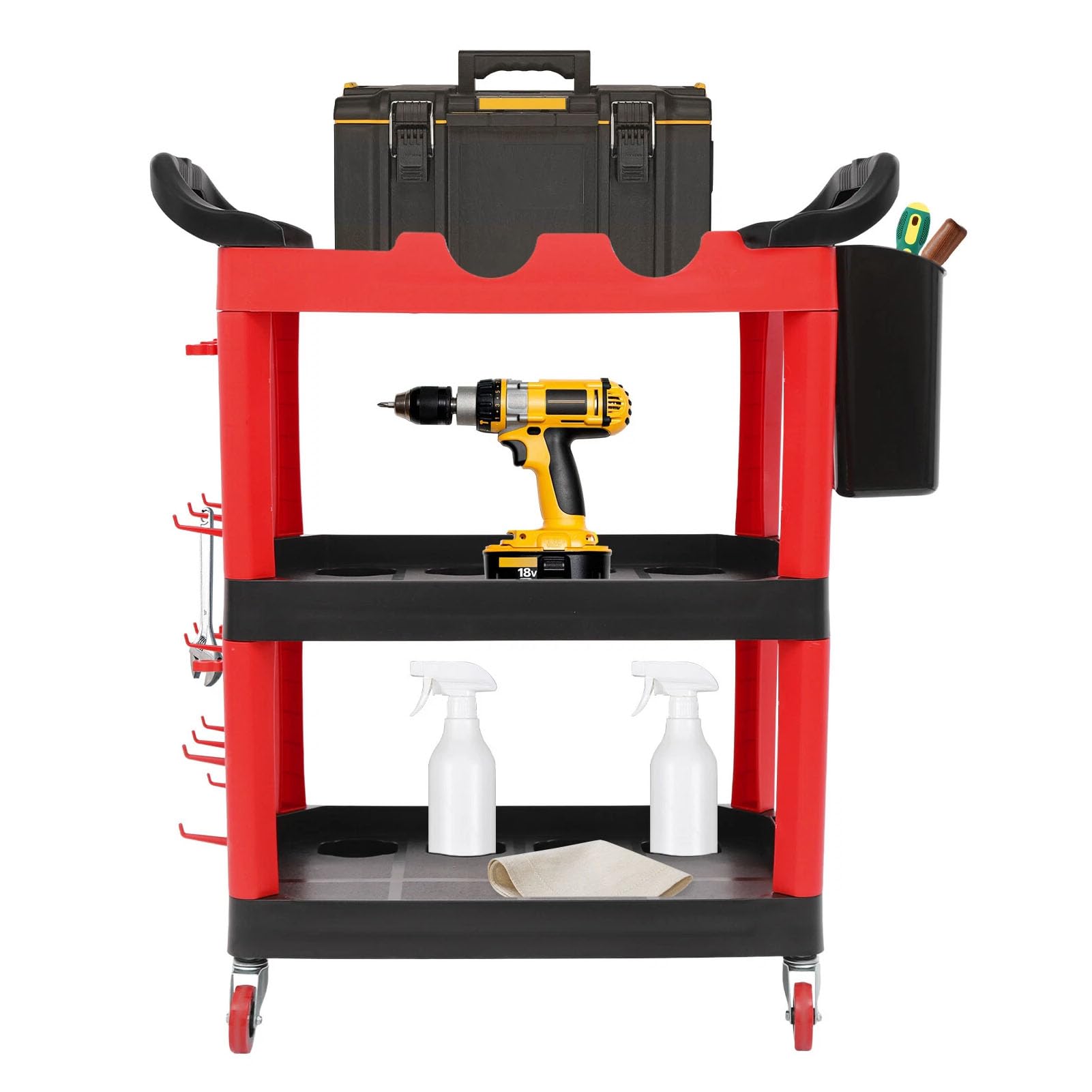 Carrello per la Pulizia dell'auto, Carrello Portautensili con Rotelle a 3 Livelli su Ruote, per Attrezzi Meccanico per Strumenti e Deposito per la Pulizia dell'auto, Ideale per Garage,