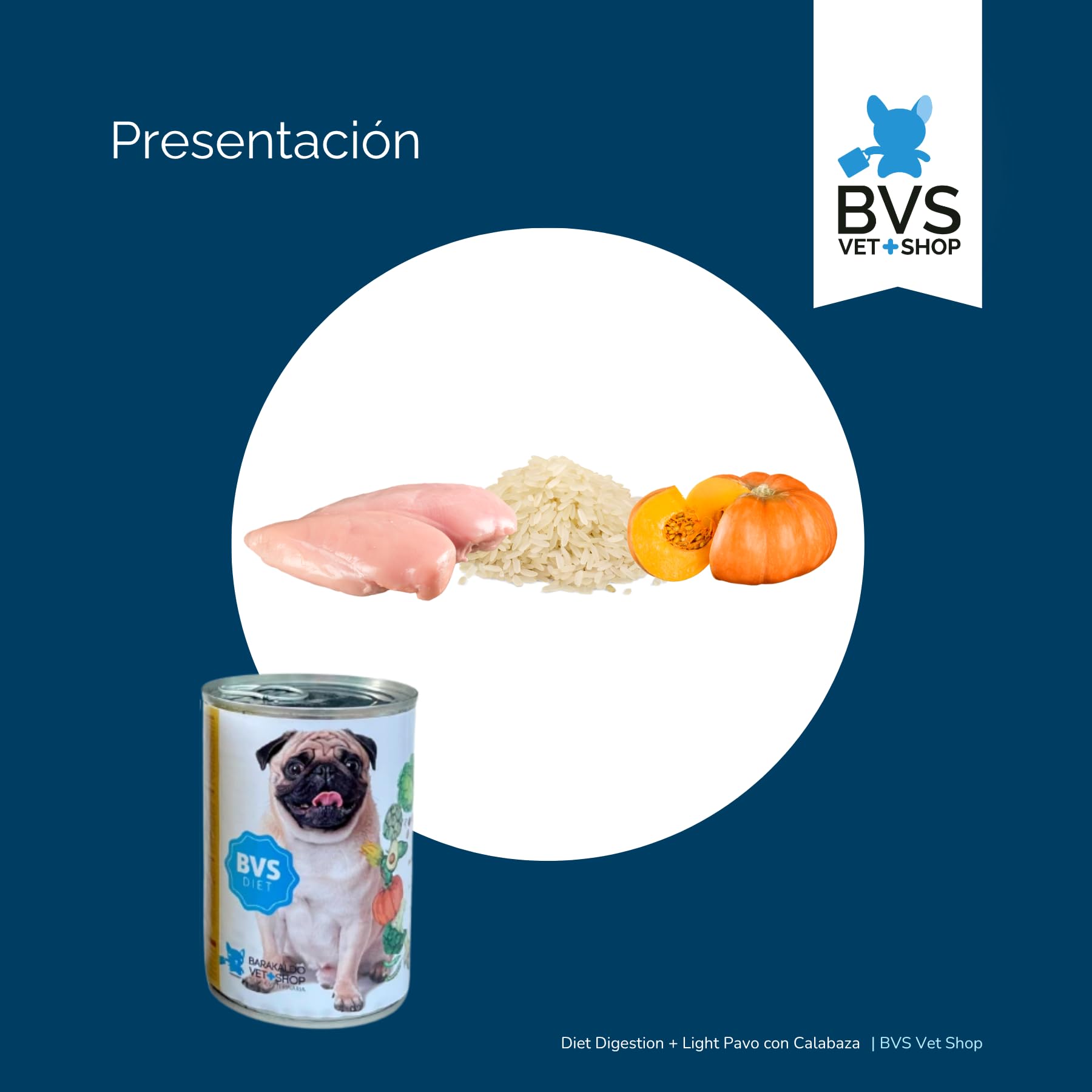 BVS Vet Shop | Diet Digestion + Light Pavo con Calabaza Lata para Perros | Alimento dietético Completo para Perros con Malas digestiones o insuficiencia pancreática | 6 unid. x 400 gr