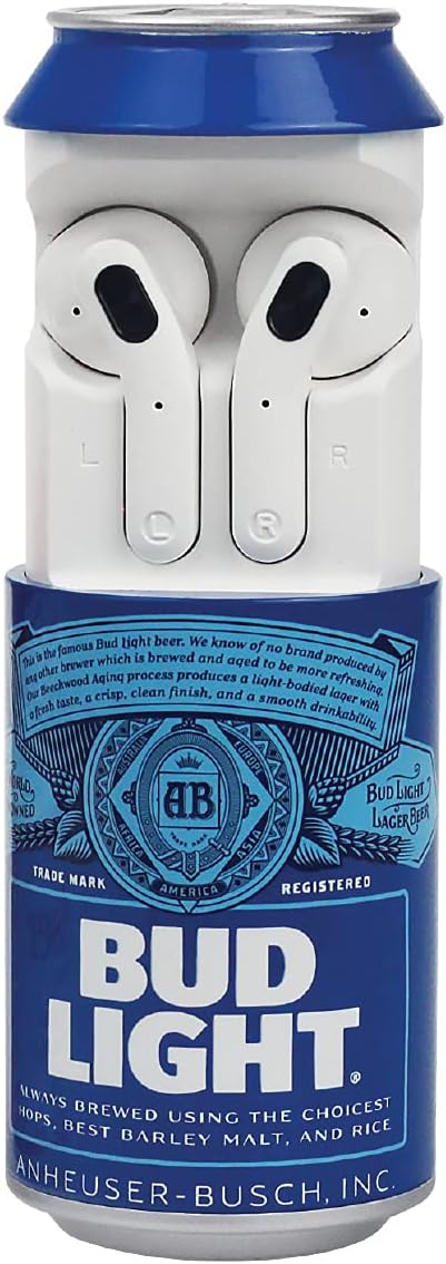 Contents of the Bud Light Wireless Earbuds package, showing earbuds and charging case