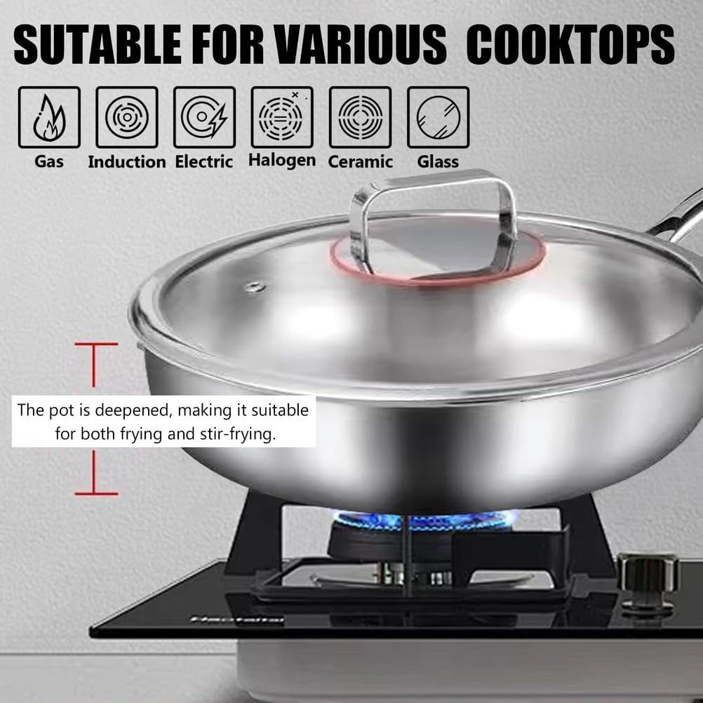 Titanium Pan, Upgrade Titanium Deep Frying Pans for Cooking, Ultra-Durable, Scratch-Resistant, Even Heating Frying Pans, Compatible with All Cooktops,with lid,11.02IN