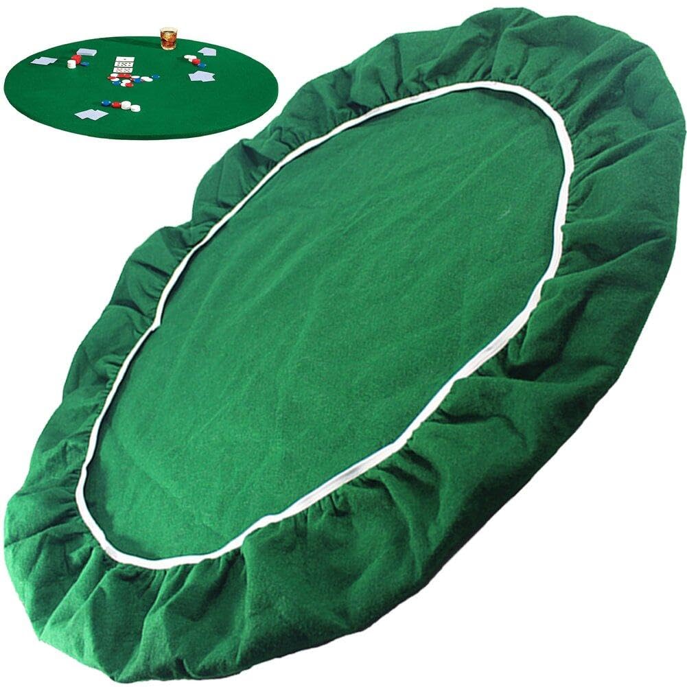 SunJet Table De Poker Pliable En Feutre Vert Ovale De 73 Pouces Avec Porte Gobelets Pieds En Metal Bleu Snjf2552