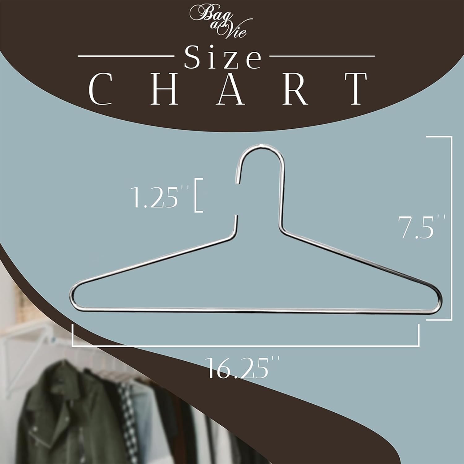 Bag-a-Vie Premium Silver Metal Hangers for Clothing - 6 Pack - Suit and Coat Metal Silver Hangers for Closet - Space Saving