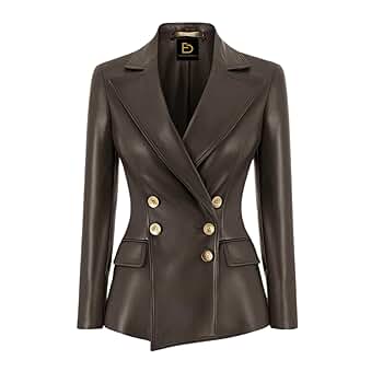 Essentiels Demeure Women Brown Leather Blazer Jacket Slim