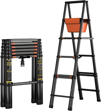 xixi-home Telescoping Ladder Aluminum Extension Ladder with Non-Slip Feet,Free to Move Telescopic Step Ladders Portable Lightweight Collapsible Ladder for Home,WorkAluminum-6.5FT